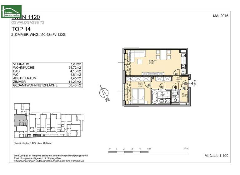 Wohnung zur Miete 912 € 2 Zimmer 50,5 m² Oswaldgasse 73 Wien 1120