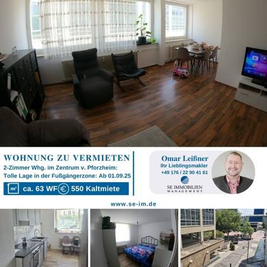 Wohnung zur Miete 550 € 2 Zimmer 63,2 m² 2. Geschoss frei ab 01.09.2025 Innenstadt - Stadtviertel 021 Pforzheim 75175