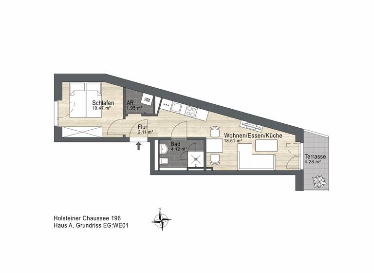 Wohnung zum Kauf - Neubau 271.500 € 2 Zimmer 39,4 m² EG Holsteiner Chaussee 196 Schnelsen Hamburg 22457