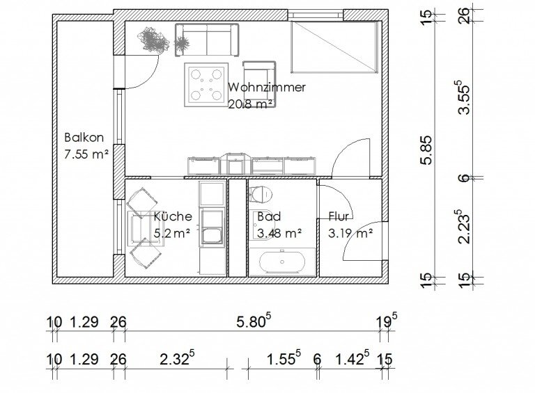 Wohnung zur Miete 203 € 1 Zimmer 35,1 m²<br/>Wohnfläche 2.<br/>Geschoss Mechthildstraße 52 Neustädter Feld Ost Magdeburg 39128