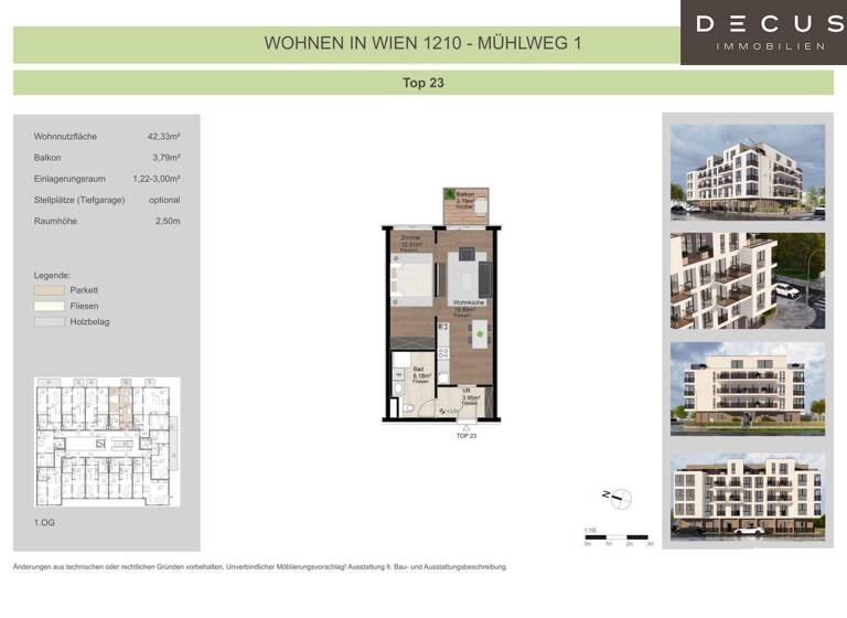 Wohnung zur Miete - Erstbezug 936 € 2 Zimmer 42,3 m² 1. Geschoss frei ab sofort Wien 1210