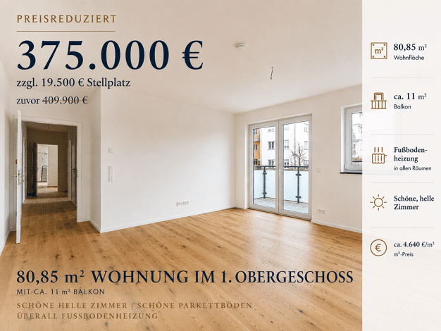 Terrassenwohnung zum Kauf - Erstbezug provisionsfrei 375.000 € 3 Zimmer 80,9 m² frei ab sofort Nordstadt Fürth 90765