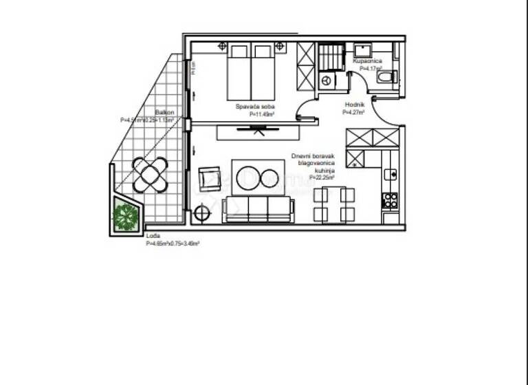 Wohnung zum Kauf 223.783 € 2 Zimmer 45 m² 3. Geschoss Podgora