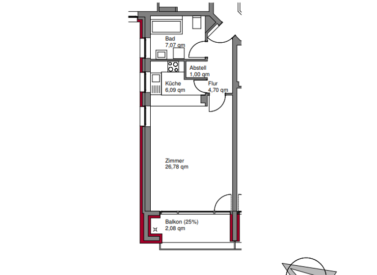 Studio zur Miete 573 € 1 Zimmer 47,7 m² 1. Geschoss Alter Nienbrügger Weg 11 Suchsdorf Kiel 24107