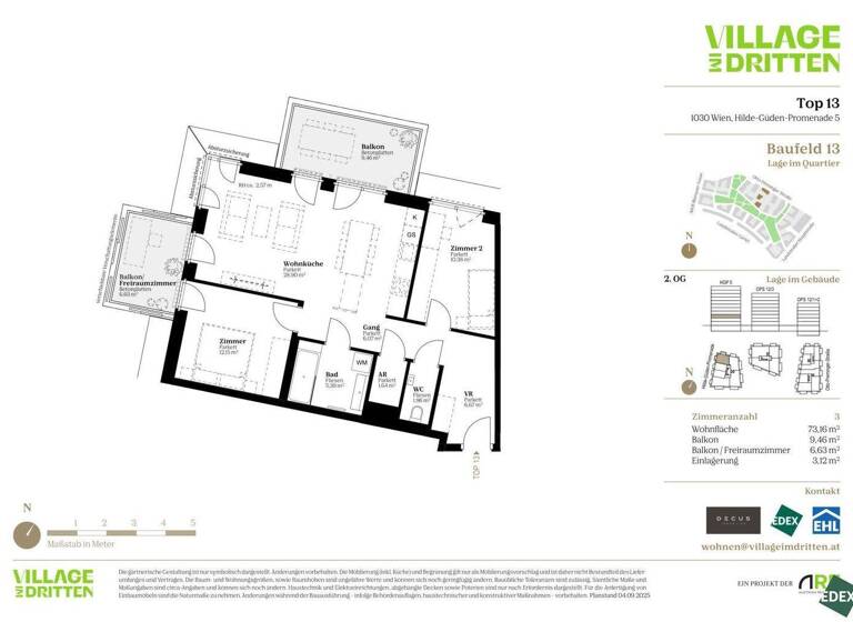 Terrassenwohnung zum Kauf - Erstbezug 617.000 € 3 Zimmer 73,2 m² 2. Geschoss Otto-Preminger-Straße Wien 1030