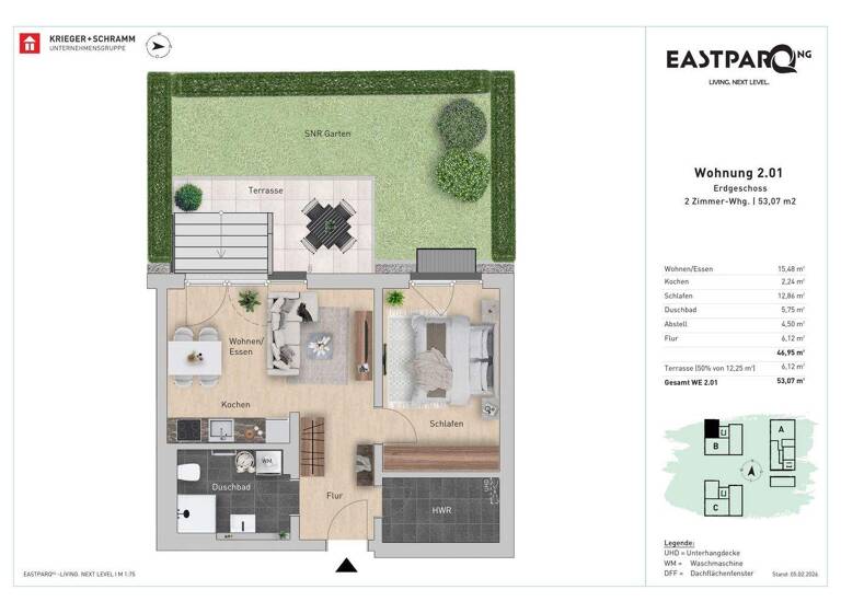 Wohnung zum Kauf - Neubau 460.000 € 2 Zimmer 53,1 m² EG Dieburger Str. 12 e Sachsenhausen Frankfurt am Main 60599