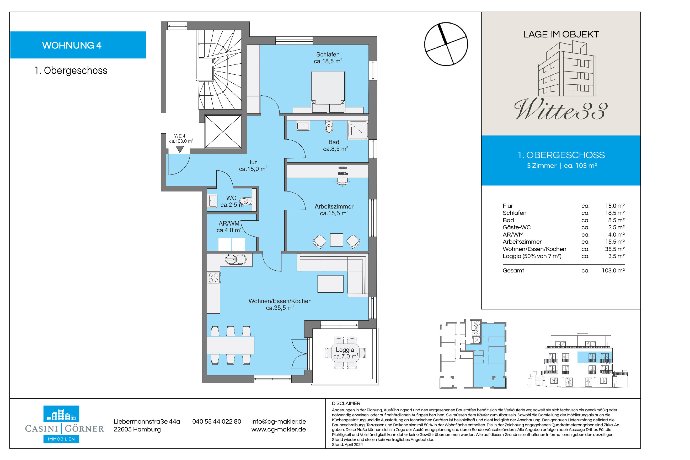 Wohnung zum Kauf provisionsfrei 875.000 € 3 Zimmer 103 m²<br/>Wohnfläche 1.<br/>Geschoss 01.04.2025<br/>Verfügbarkeit Bahrenfeld Hamburg 22761