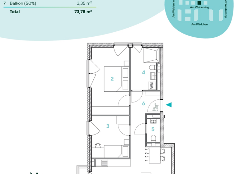 Wohnung zur Miete 1.365 € 3 Zimmer 73,8 m² 2. Geschoss frei ab 01.04.2026 Am Weidenring 40 Ober-Eschbach Bad Homburg vor der Höhe 61352