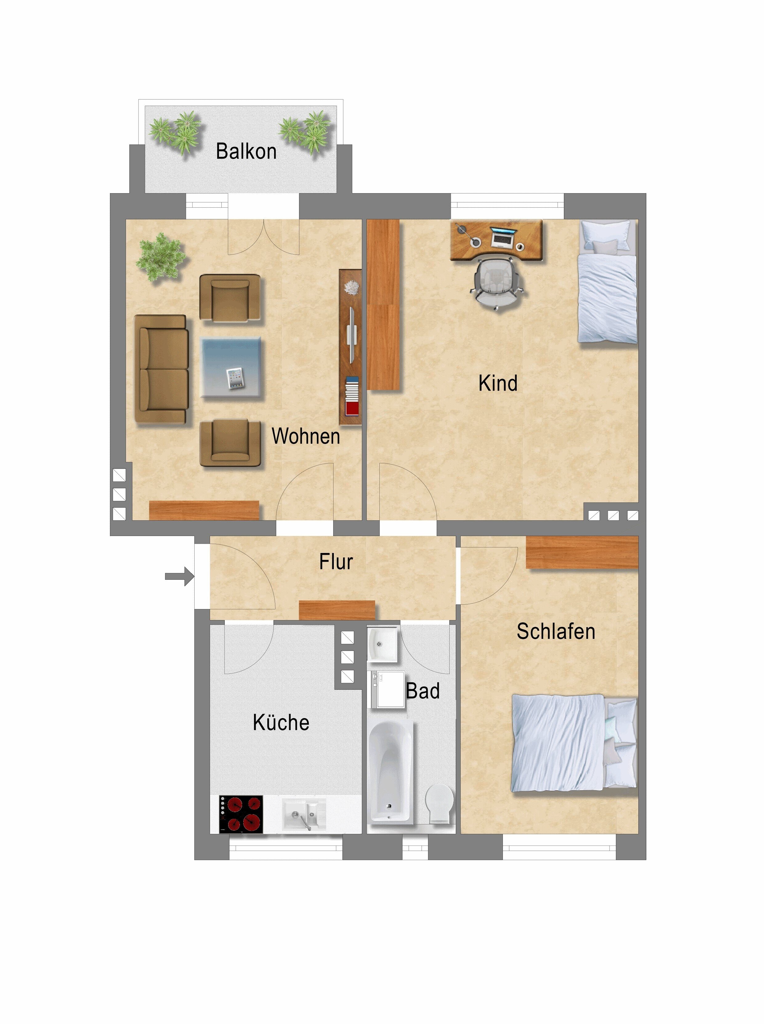 Wohnung zur Miete 759 € 3 Zimmer 67,8 m²<br/>Wohnfläche 2.<br/>Geschoss Porse-Privatweg 5 Bleckenburgstraße / Jahnring Magdeburg 39104