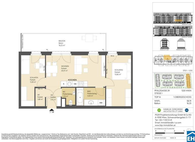 Wohnung zum Kauf 344.300 € 3 Zimmer 58,2 m² 1. Geschoss frei ab 01.11.2030 Pfalzgasse 29 Wien 1220