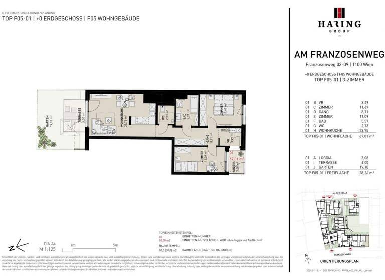 Wohnung zum Kauf - Erstbezug 493.500 € 3 Zimmer 67 m² EG Franzosenweg 3-5 Wien 1100
