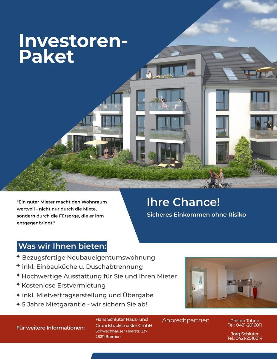 Neubau mit *Investorenpaket* - Sicheres Einkommen ohne Risiko! 2. Zi. Wohnung (Nr. 1) – Bremen – Vorschaubild 12