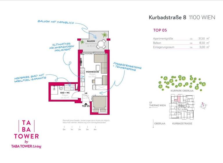 Studio zur Miete 1.058 € 1 Zimmer 31,5 m² 7. Geschoss frei ab sofort Kurbadstraße 8 Wien,Favoriten 1100