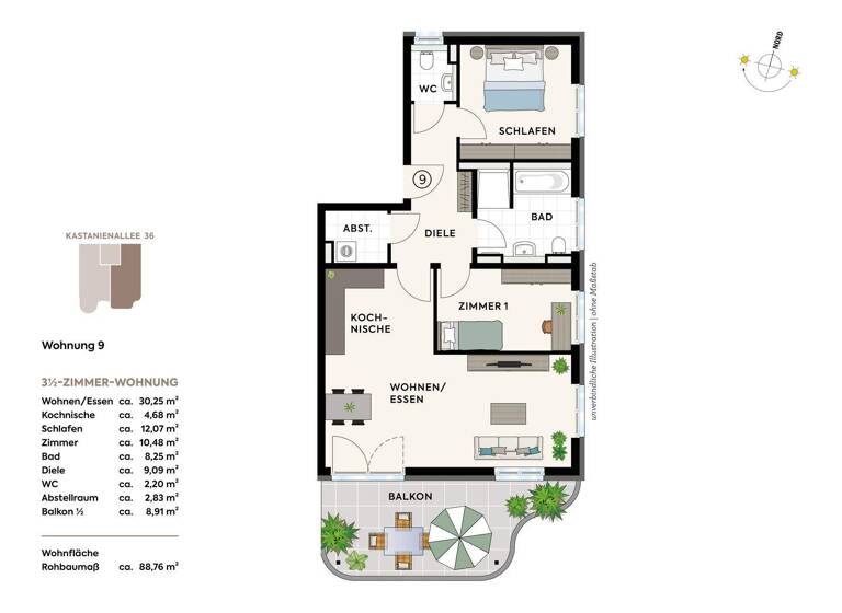 Wohnung zur Miete - Erstbezug 979 € 3,5 Zimmer 89 m² 1. Geschoss Forchtenberg 74670