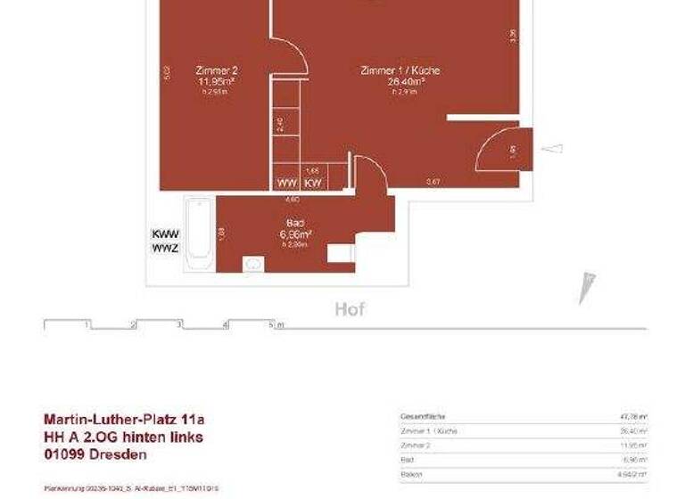 Wohnung zur Miete 584 € 2 Zimmer 47,8 m² frei ab sofort Martin-Luther-Platz 11a Äußere Neustadt Dresden 01099