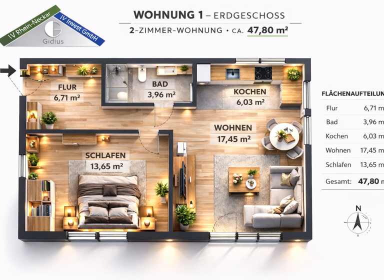 Wohnung zum Kauf - Erstbezug 298.095 € 2 Zimmer 50 m² EG Neckarsteinach 69239