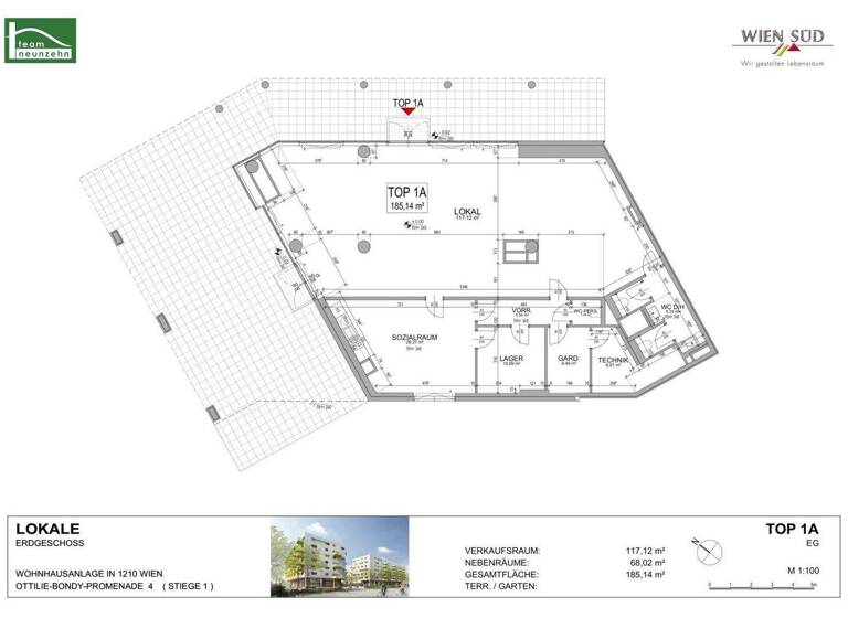Ladenfläche zur Miete 2.232 € 185,1 m² Verkaufsfläche Ottilie-Bondy-Promenade 4 Wien 1210
