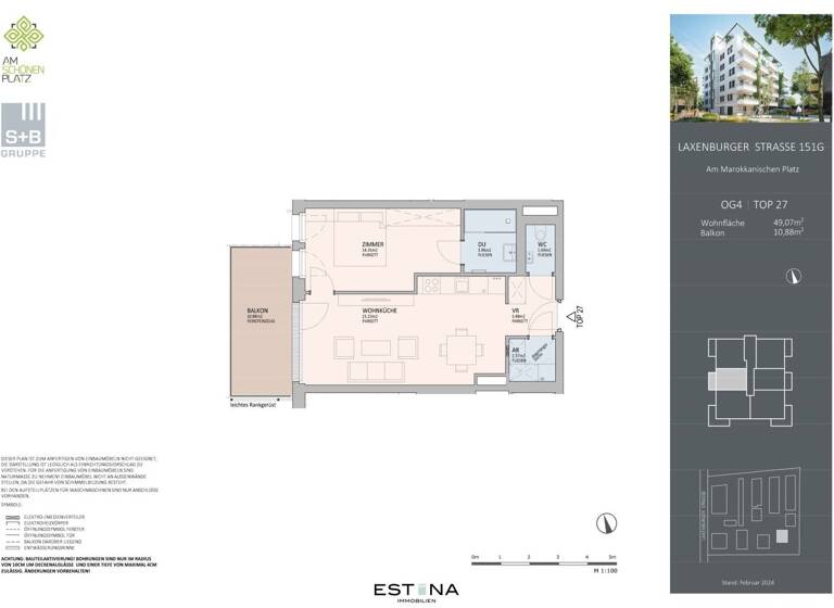 Wohnung zum Kauf - Erstbezug 460.000 € 2 Zimmer 49,1 m² 4. Geschoss Am marokkanischen Platz / Laxenburger Straße Wien 1100