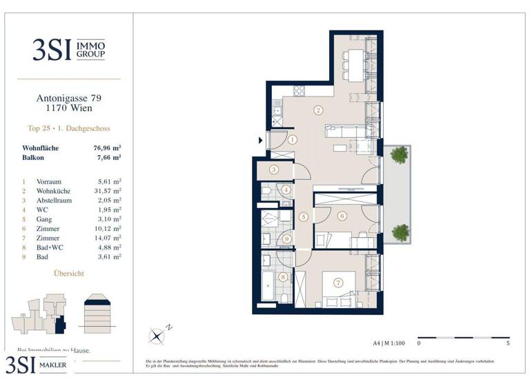 Wohnung zum Kauf - Erstbezug 668.700 € 3 Zimmer 77 m² 4. Geschoss Antonigasse 79 Wien 1170