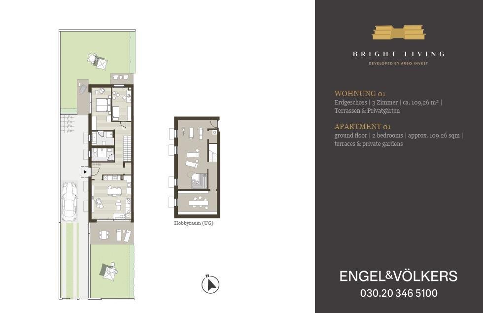 Terrassenwohnung zum Kauf 1.309.000 € 3 Zimmer 109,3 m²<br/>Wohnfläche EG<br/>Geschoss Bogenstraße 21, 22 Lichterfelde Berlin 12207