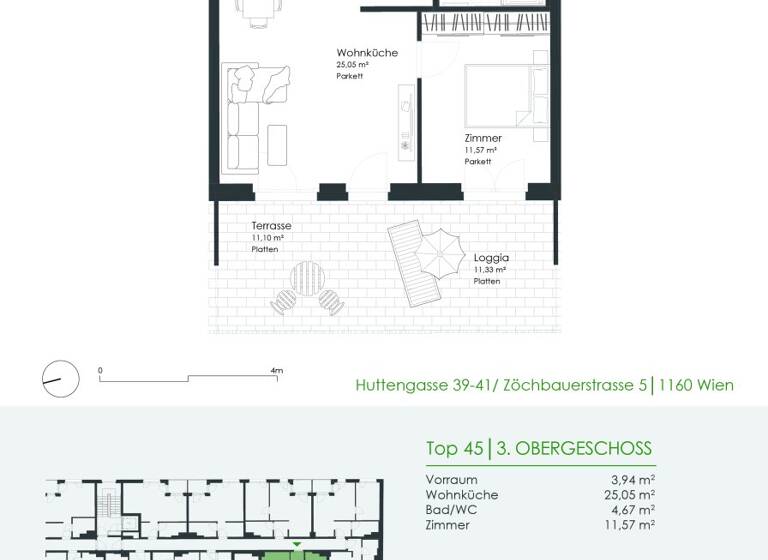 Wohnung zur Miete 910 € 2 Zimmer 44,8 m² 3. Geschoss frei ab 01.07.2026 Huttengasse 39-41 Wien 1160