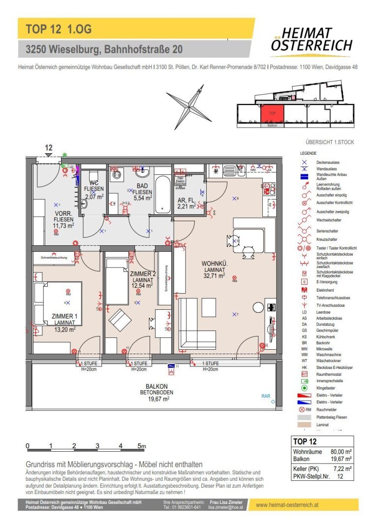 Wohnung zur Miete 870 € 3 Zimmer 80 m²<br/>Wohnfläche 1.<br/>Geschoss Bahnhofstraße Wieselburg 3250