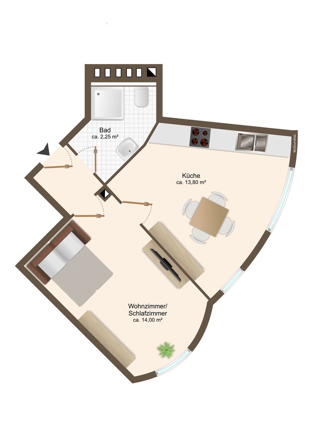 Wohnung zur Miete 252 € 1 Zimmer 31,6 m²<br/>Wohnfläche 1.<br/>Geschoss Senefelder Straße 12 Lutherviertel 221 Chemnitz 09126