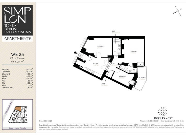 Wohnung zum Kauf 629.000 € 3 Zimmer 87,9 m²<br/>Wohnfläche EG<br/>Geschoss Simplonstraße 10 Friedrichshain Berlin 10245