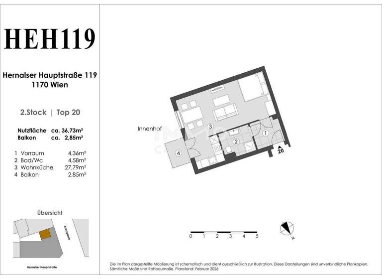 Studio zum Kauf 195.000 € 1 Zimmer 36,7 m² 2. Geschoss Wien 1170