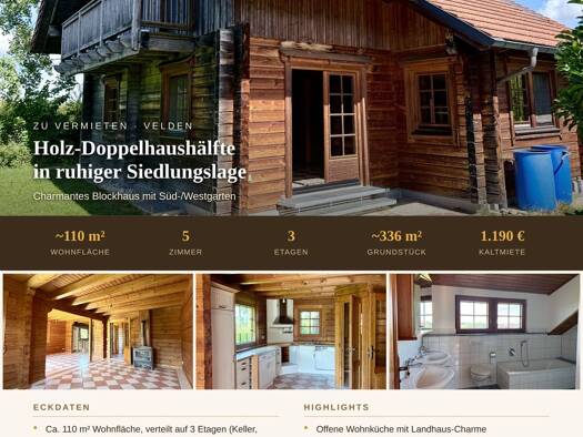Doppelhaushälfte zur Miete 1.190 € 5 Zimmer 110 m² 336 m² Grundstück frei ab 01.10.2026 Velden Velden 84149