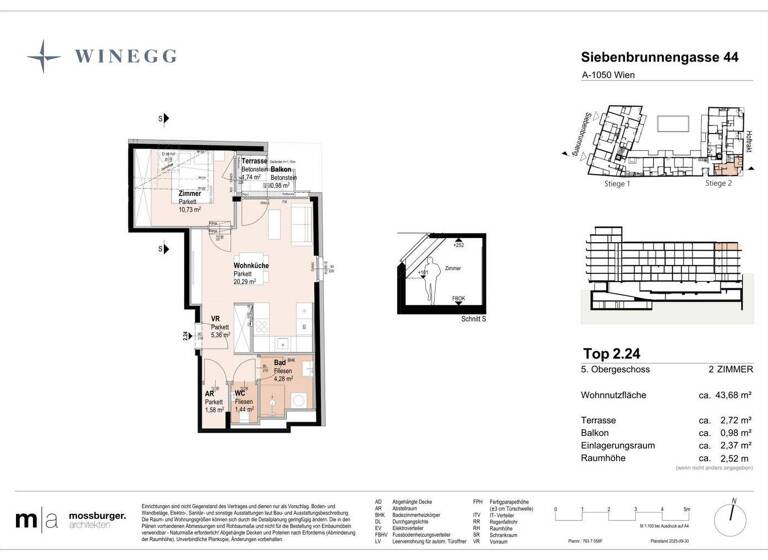 Wohnung zum Kauf - Erstbezug 391.000 € 2 Zimmer 43,7 m² 6. Geschoss Siebenbrunnengasse 44 Wien 1050