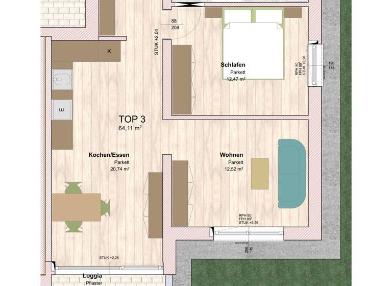 Wohnung zum Kauf provisionsfrei 234.000 € 2,5 Zimmer 64,1 m² EG Hochburg-Ach 5122