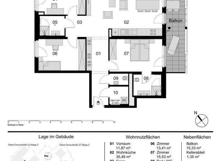 Wohnung zum Kauf - Erstbezug provisionsfrei 933.000 € 4 Zimmer 107,8 m² 2. Geschoss Obere Donaustraße Wien 1020