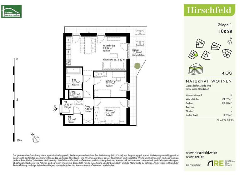 Wohnung zum Kauf - Erstbezug provisionsfrei 411.700 € 3 Zimmer 74,1 m² 4. Geschoss Gerasdorfer Straße 105 Wien 1210