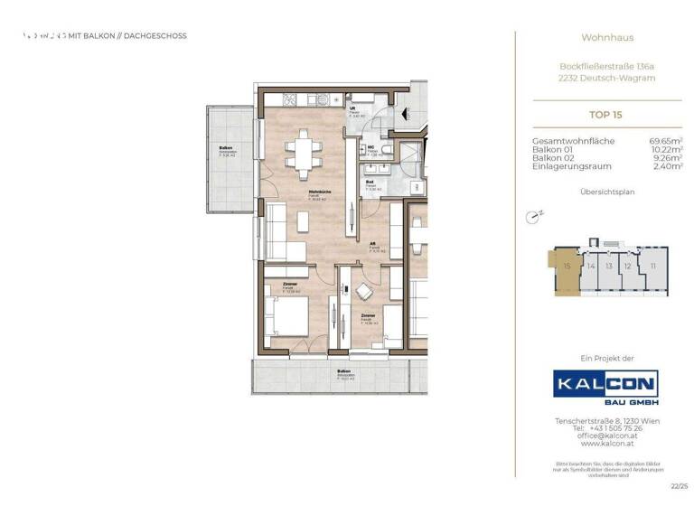 Wohnung zum Kauf - Erstbezug 379.000 € 3 Zimmer 69,7 m² 2. Geschoss Bockfließerstraße 136A Deutsch-Wagram 2232