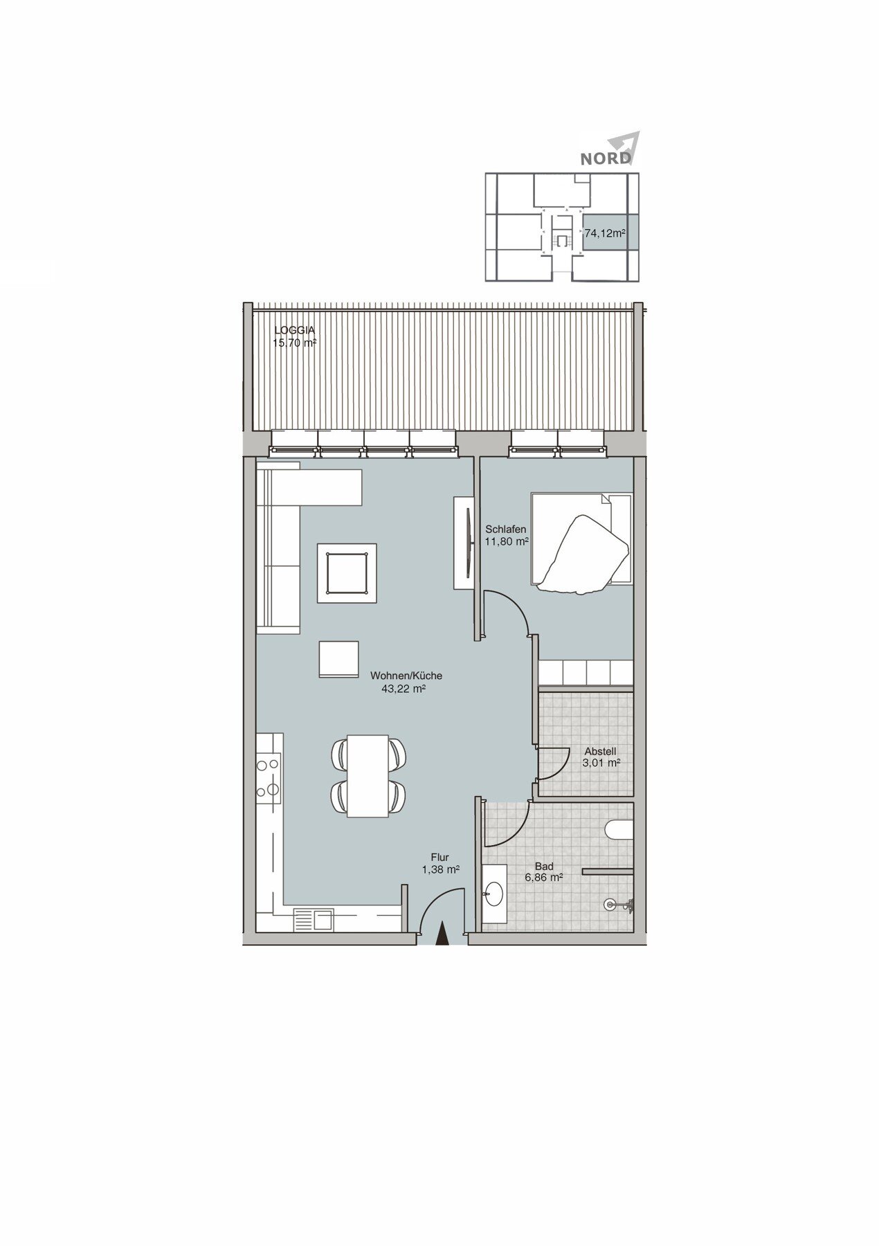 Wohnung zum Kauf provisionsfrei 309.900 € 2 Zimmer 74 m²<br/>Wohnfläche 1.<br/>Geschoss ab sofort<br/>Verfügbarkeit Seckenhausen Stuhr 28816