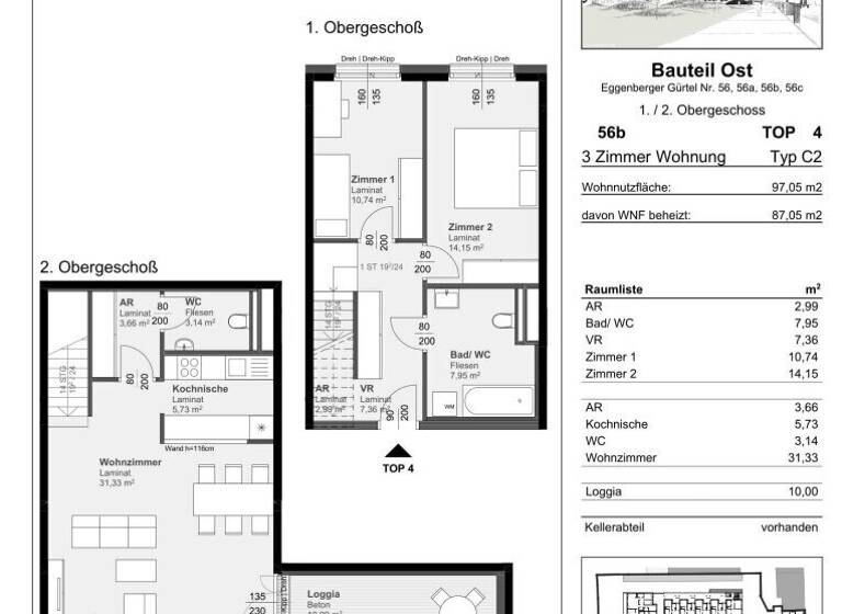 WG-Zimmer zur Miete 593 € 3 Zimmer 87,1 m² 1. Geschoss Eggenberger Gürtel 56b Gries Graz 8020