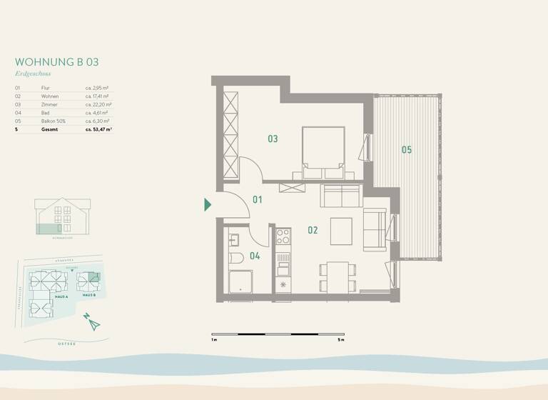Wohnung zum Kauf provisionsfrei 375.000 € 2 Zimmer 53,5 m²<br/>Wohnfläche Pelzerhaken Neustadt in Holstein 23730