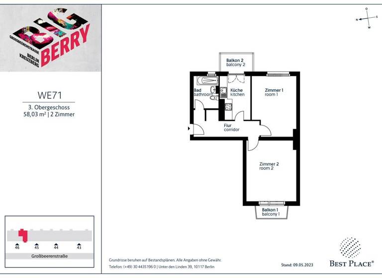 Wohnung zum Kauf provisionsfrei 252.000 € 2 Zimmer 58 m²<br/>Wohnfläche 3.<br/>Geschoss Großbeerenstraße 46 Kreuzberg Berlin 10965