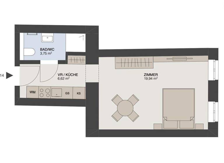 Studio zum Kauf - Erstbezug 372.000 € 1 Zimmer 30,3 m² 3. Geschoss Fuhrmannsgasse Wien 1080