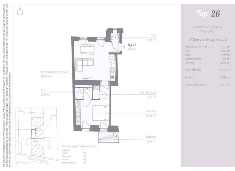 Wohnung zum Kauf 299.000 € 2 Zimmer 46 m² Grundsteingasse 38 Wien 1160