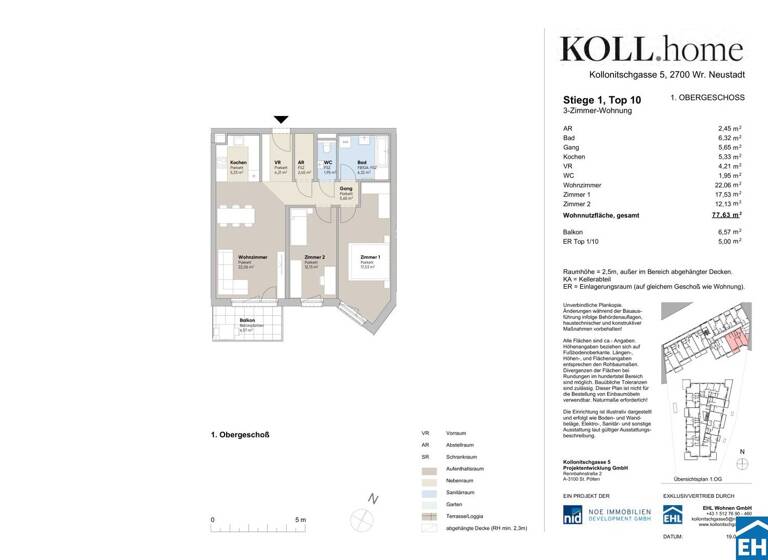 Wohnung zum Kauf - Erstbezug 344.000 € 3 Zimmer 77,6 m² 1. Geschoss Kollonitschgasse 5 Wiener Neustadt 2700