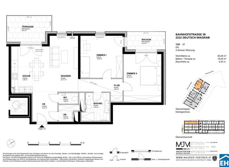 Wohnung zum Kauf - Erstbezug 432.500 € 3 Zimmer 85,1 m² 3. Geschoss Bahnhofstraße Deutsch-Wagram 2232