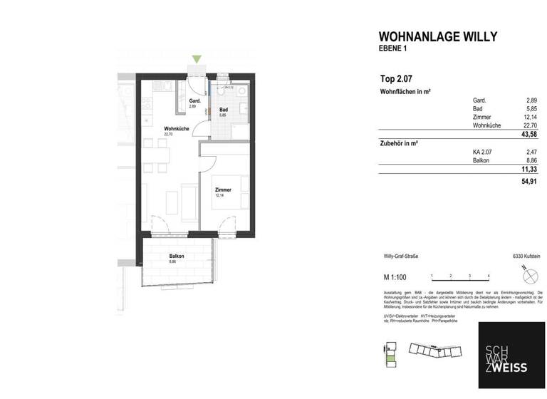 Wohnung zum Kauf - Erstbezug 299.000 € 2 Zimmer 43,6 m² 1. Geschoss Kufstein 6330