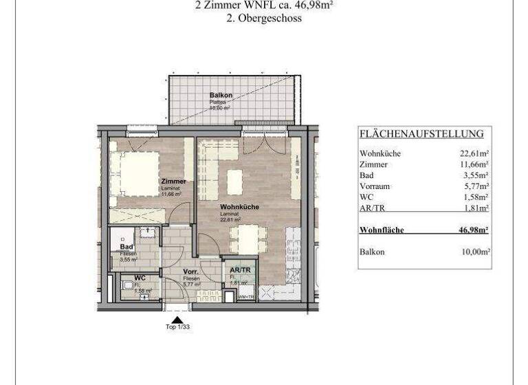 Wohnung zur Miete 749 € 2 Zimmer 47 m² 2. Geschoss Unterwaltersdorf 2442