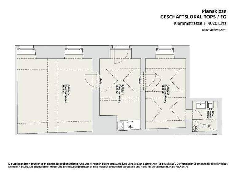 Bürofläche zur Miete 750 € 3 Zimmer 52 m² Bürofläche Klammstraße 1 Linz 4020