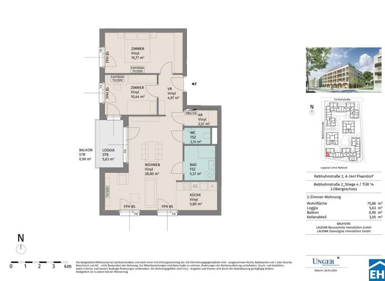 Wohnung zur Miete - Erstbezug 785 € 3 Zimmer 75,9 m² 2. Geschoss Rebhuhnstraße Pixendorf 3451