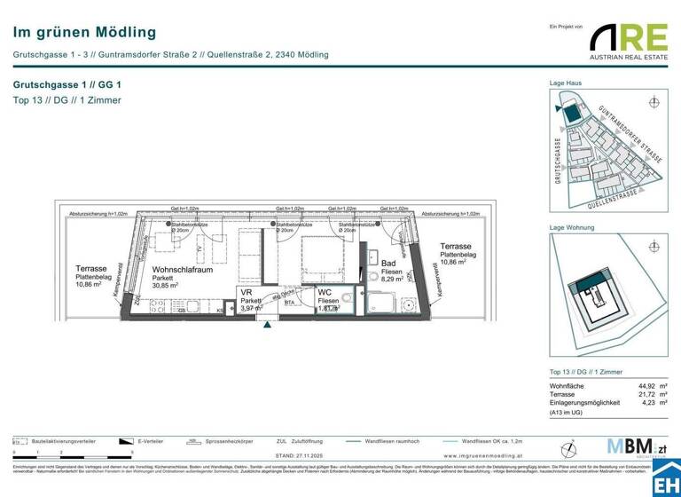 Studio zum Kauf - Erstbezug provisionsfrei 350.000 € 1 Zimmer 44,9 m² Grutschgasse 1 Mödling 2340