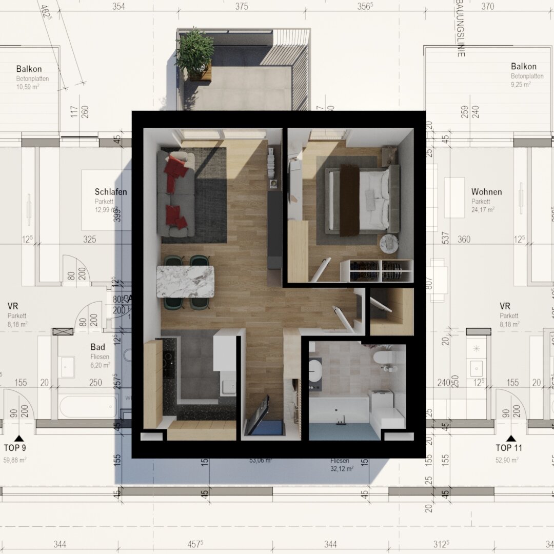 Wohnung zum Kauf provisionsfrei 217.000 € 2 Zimmer 53,1 m²<br/>Wohnfläche 2.<br/>Geschoss 01.12.2025<br/>Verfügbarkeit Friedhofstraße 51 Wels Wels 4600