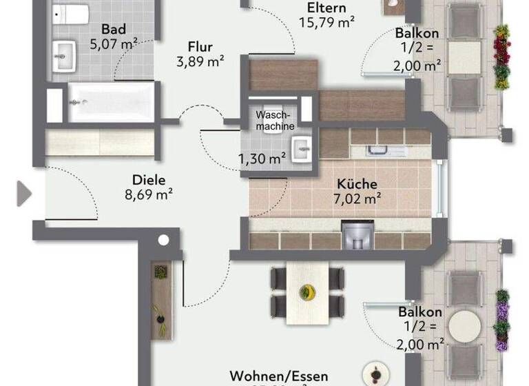 Wohnung zum Kauf 625.000 € 3 Zimmer 82 m² Trudering-Riem München 81827